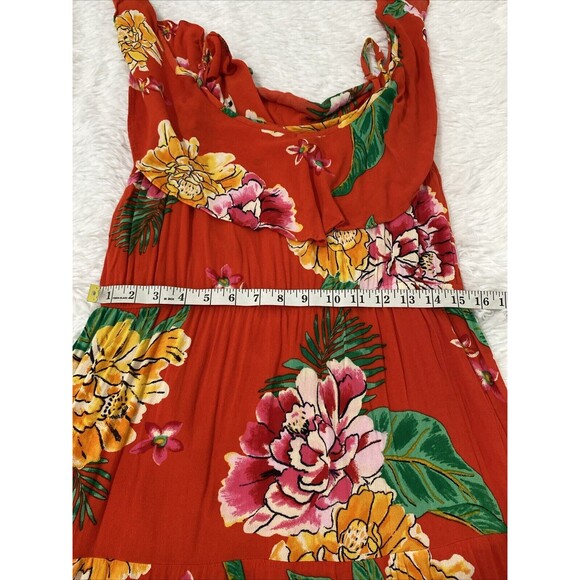 Old Navy Cold Shoulder Midi Dress Size L Orange Floral Print Ruffle Adjustable - Picture 8 of 12